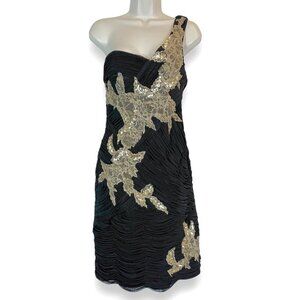 Sue Wong Cocktail Dress 6 Black Gold Beaded Formal Y2K.